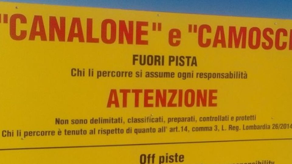 “Canalone” e “Camosci” sono fuoripista Si scia solo col rilevatore delle valanghe “Canalone” e “Camosci” sono fuoripista Si scia solo col rilevatore delle valanghe